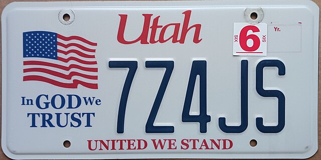 Utah License Plate